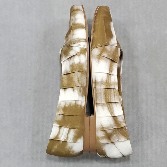 Korks ballet flats women's sz 6.5 olive green white tie dye twill fabric pleats - Picture 3 of 8